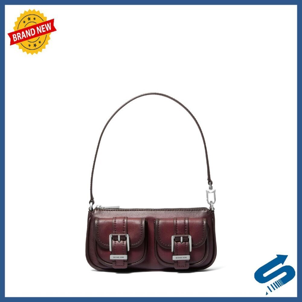Small Convertible Pebbled Leather Shoulder Bag with Exterior Pockets